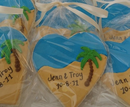 A personalized version of the Beach Scene Heart Shaped Cookies